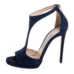 Pre Owned Jimmy Choo Navy Blue Suede Lana Open Toe Sandals Size 37.5
