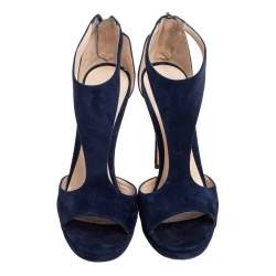 Pre Owned Jimmy Choo Navy Blue Suede Lana Open Toe Sandals Size 37.5