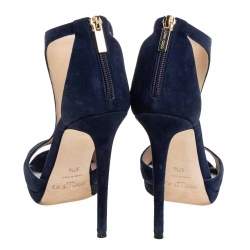 Pre Owned Jimmy Choo Navy Blue Suede Lana Open Toe Sandals Size 37.5