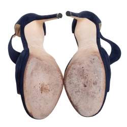Pre Owned Jimmy Choo Navy Blue Suede Lana Open Toe Sandals Size 37.5