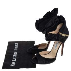 Pre Owned Jimmy Choo Black Suede Ruffle Ankle Strap Sandals Size 40