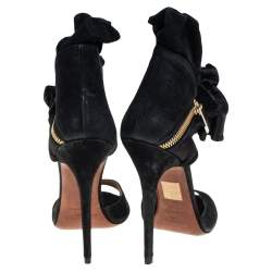 Pre Owned Jimmy Choo Black Suede Ruffle Ankle Strap Sandals Size 40