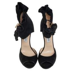 Pre Owned Jimmy Choo Black Suede Ruffle Ankle Strap Sandals Size 40