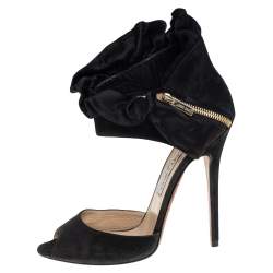 Pre Owned Jimmy Choo Black Suede Ruffle Ankle Strap Sandals Size 40