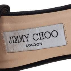 Pre Owned Jimmy Choo Black Suede Ruffle Ankle Strap Sandals Size 40