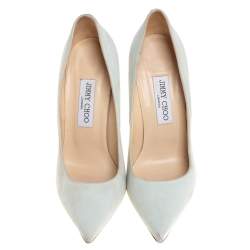 Pre Owned Jimmy Choo Pale Green Suede Romy Pumps Size 38