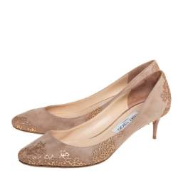 مملوكة مسبقًا حذاء كعب عالي جيمي تشو ايسمي غليتر و سويدي بيج مقاس 39.5