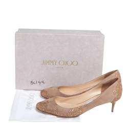 مملوكة مسبقًا حذاء كعب عالي جيمي تشو ايسمي غليتر و سويدي بيج مقاس 39.5