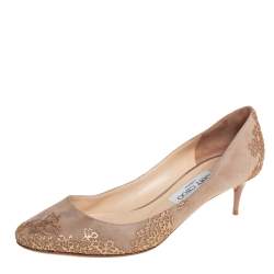 مملوكة مسبقًا حذاء كعب عالي جيمي تشو ايسمي غليتر و سويدي بيج مقاس 39.5