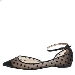 مملوكة مسبقًا حذاء باليرينا فلات جيمي تشو لوسي شبك منقط بولكا دوت و جلد أسود مقاس 40