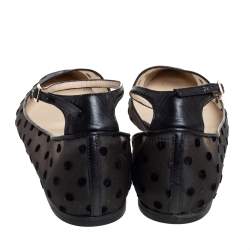 مملوكة مسبقًا حذاء باليرينا فلات جيمي تشو لوسي شبك منقط بولكا دوت و جلد أسود مقاس 40