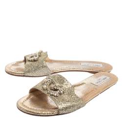 Pre Owned صندل سلايد فلات جيمي تشو غليتر فضي وقماش لاميه مزخرف مقاس 41.5