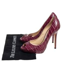 Jimmy Choo Burgundy Croc Embossed Leather  Peep Toe Pumps Size 39