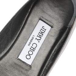 Pre Owned Jimmy Choo Metallic Grey Leather Crystal Embellished Gemini Flats Size 38.5