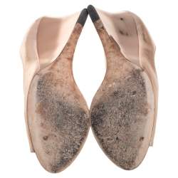 Pre Owned Jimmy Choo Metallic Rose Gold Leather Wedge Peep Toe Pumps Size 40.5