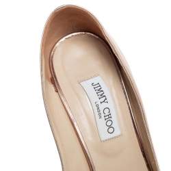 Pre Owned Jimmy Choo Metallic Rose Gold Leather Wedge Peep Toe Pumps Size 40.5
