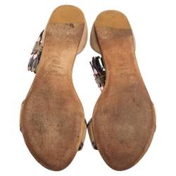 Pre Owned Jimmy Choo Beige Suede Kimro Fringe Ankle Cuff Flat Sandals Size 38.5