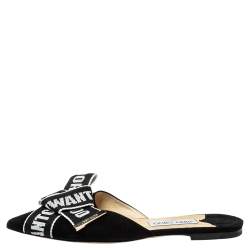 Pre Owned Jimmy Choo Black Suede And Nylon Strap Gretchen Flat Mules Size 39