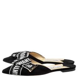 Pre Owned Jimmy Choo Black Suede And Nylon Strap Gretchen Flat Mules Size 39