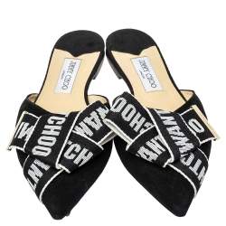 Pre Owned Jimmy Choo Black Suede And Nylon Strap Gretchen Flat Mules Size 39