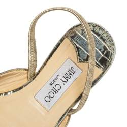 Pre Owned Jimmy Choo Metallic Gold Croc Embossed Leather Genoa Pointed Toe Mules Size 39