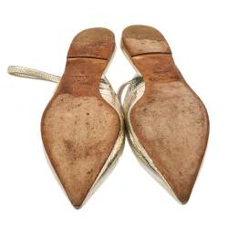 Pre Owned Jimmy Choo Metallic Gold Croc Embossed Leather Genoa Pointed Toe Mules Size 39