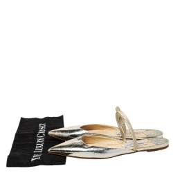 Pre Owned Jimmy Choo Metallic Gold Croc Embossed Leather Genoa Pointed Toe Mules Size 39