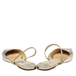 Pre Owned Jimmy Choo Metallic Gold Croc Embossed Leather Genoa Pointed Toe Mules Size 39