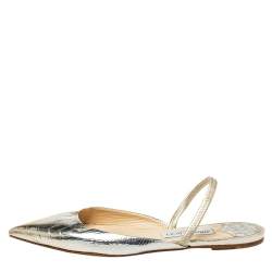 Pre Owned Jimmy Choo Metallic Gold Croc Embossed Leather Genoa Pointed Toe Mules Size 39