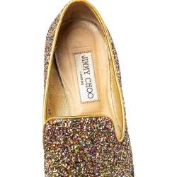 Jimmy Choo Gold Glitter Sloane Smoking Slippers Size 38
