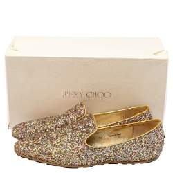 Jimmy Choo Gold Glitter Sloane Smoking Slippers Size 38