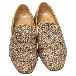 Jimmy Choo Gold Glitter Sloane Smoking Slippers Size 38
