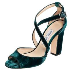 Pre Owned Jimmy Choo Green Velvet Carrie Ankle Strap Sandals Size 38