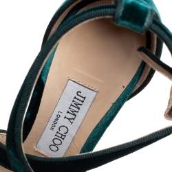 Pre Owned Jimmy Choo Green Velvet Carrie Ankle Strap Sandals Size 38