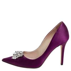 Pre Owned Jimmy Choo Exclusive Collection Purple Satin Manda Crystal Embellished Pointed Toe Pumps Size 39