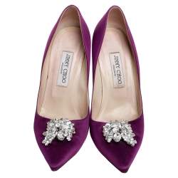 Pre Owned Jimmy Choo Exclusive Collection Purple Satin Manda Crystal Embellished Pointed Toe Pumps Size 39
