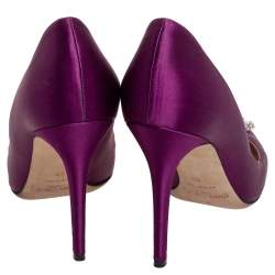 Pre Owned Jimmy Choo Exclusive Collection Purple Satin Manda Crystal Embellished Pointed Toe Pumps Size 39