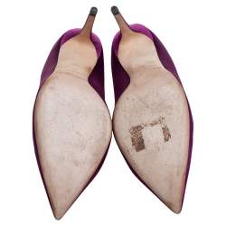 Pre Owned Jimmy Choo Exclusive Collection Purple Satin Manda Crystal Embellished Pointed Toe Pumps Size 39
