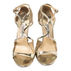 Pre Owned Jimmy Choo Metallic Gold Leather Lance Sandals Size 40
