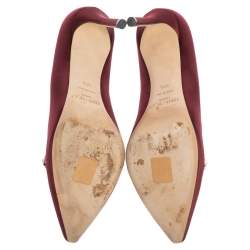 Pre Owned Jimmy Choo Burgundy Satin Crystal Embellished Romy Pointed Toe Pumps Size 38.5