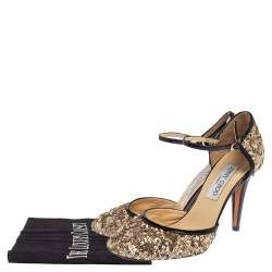 Pre Owned Jimmy Choo Gold Patent Leather And Sequin Tessa Ankle Strap Sandals Size 36.5