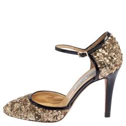 Pre Owned Jimmy Choo Gold Patent Leather And Sequin Tessa Ankle Strap Sandals Size 36.5