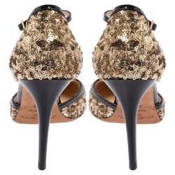 Pre Owned Jimmy Choo Gold Patent Leather And Sequin Tessa Ankle Strap Sandals Size 36.5