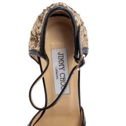 Pre Owned Jimmy Choo Gold Patent Leather And Sequin Tessa Ankle Strap Sandals Size 36.5