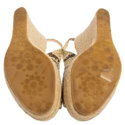 Jimmy Choo Beige/Brown Python Polar Espadrille Wedge Slingback Sandals Size 41.5