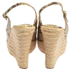Jimmy Choo Beige/Brown Python Polar Espadrille Wedge Slingback Sandals Size 41.5