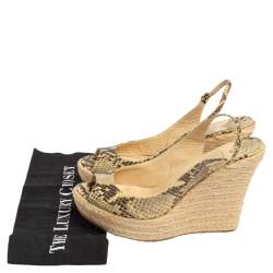 Jimmy Choo Beige/Brown Python Polar Espadrille Wedge Slingback Sandals Size 41.5