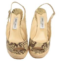 Jimmy Choo Beige/Brown Python Polar Espadrille Wedge Slingback Sandals Size 41.5