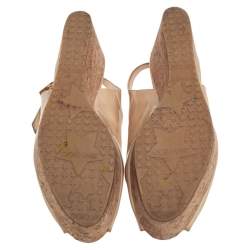 Pre Owned Jimmy Choo Nude Beige Patent Leather Cork Platform Wedge Sandals Size 37.5