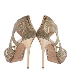 Pre Owned Jimmy Choo Gold Glitter And Leather Lance Strappy Sandals Size 35.5